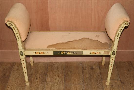 A George III style painted and decorated window seat, W.102cms
